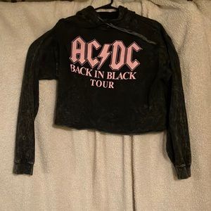 AC ⚡️ DC half hoodie size M. Long sleeves with washed black color. Pink writing